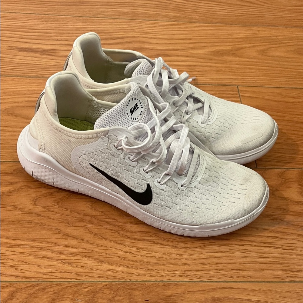 Nike Free Run White Sneakers with Black Swoosh - Women's